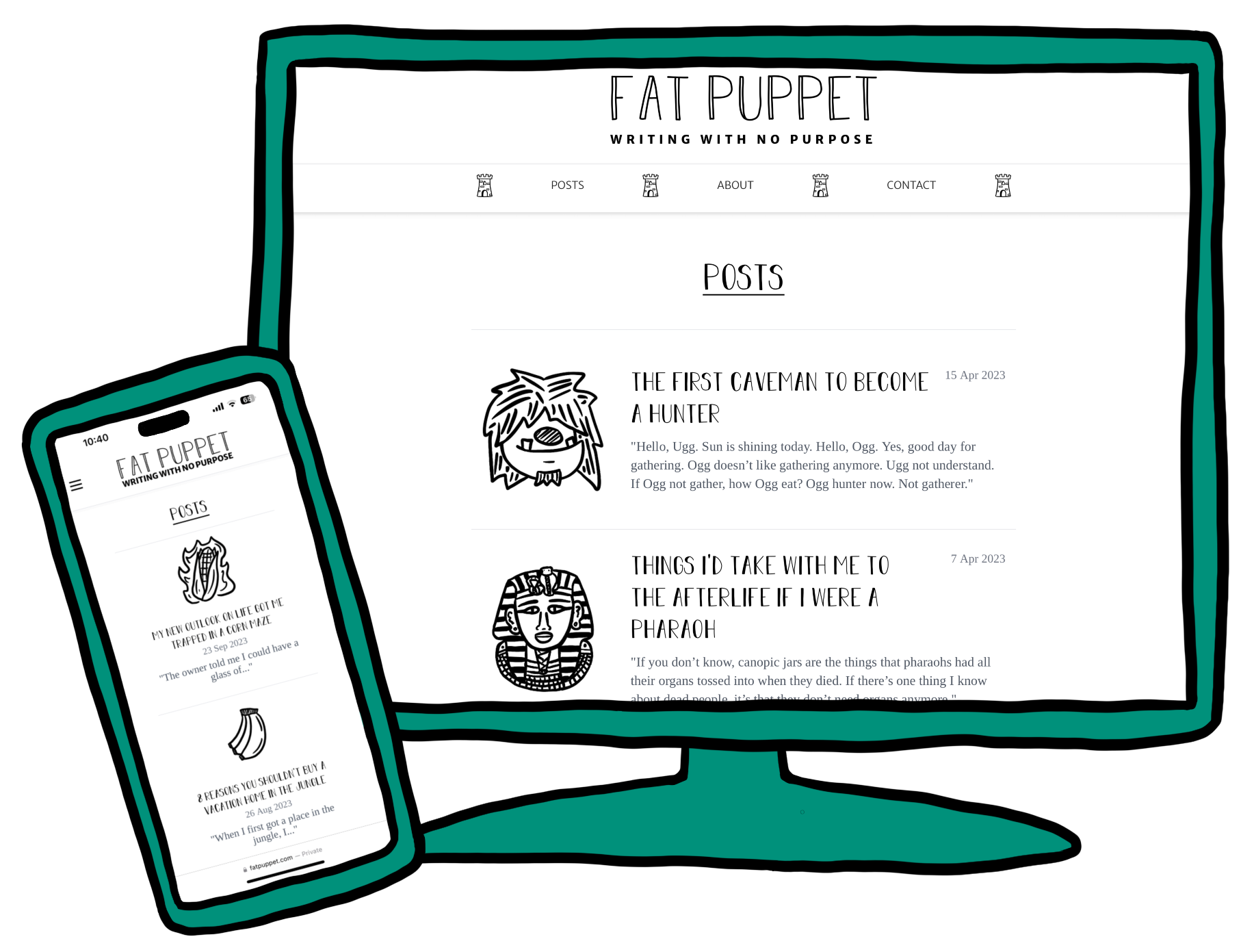 A desktop and mobile view demonstration of www.fatpuppet.com.